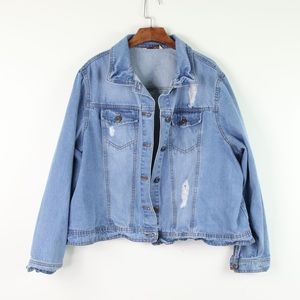 Highway 90s Y2K Distressed Denim Jacket Plus Size 2x Medium Wash Jean